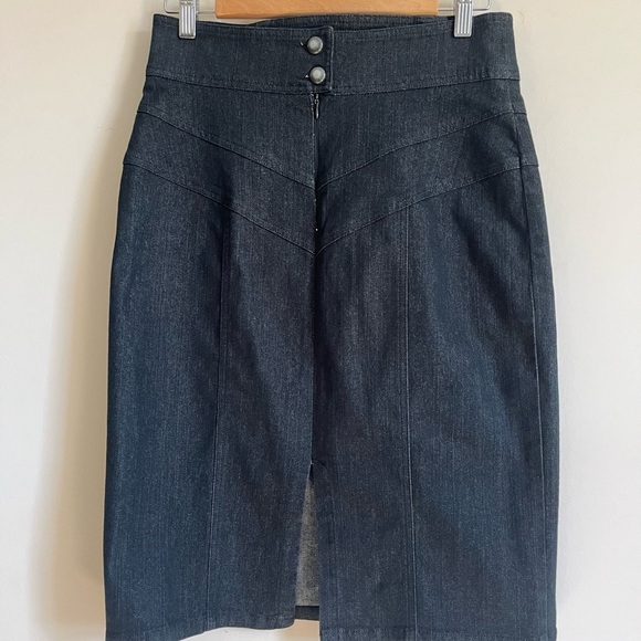 VTG Nanette Lepore Black Denim Classic Pencil Skirt Made in the USA Size 8 - Picture 2 of 13